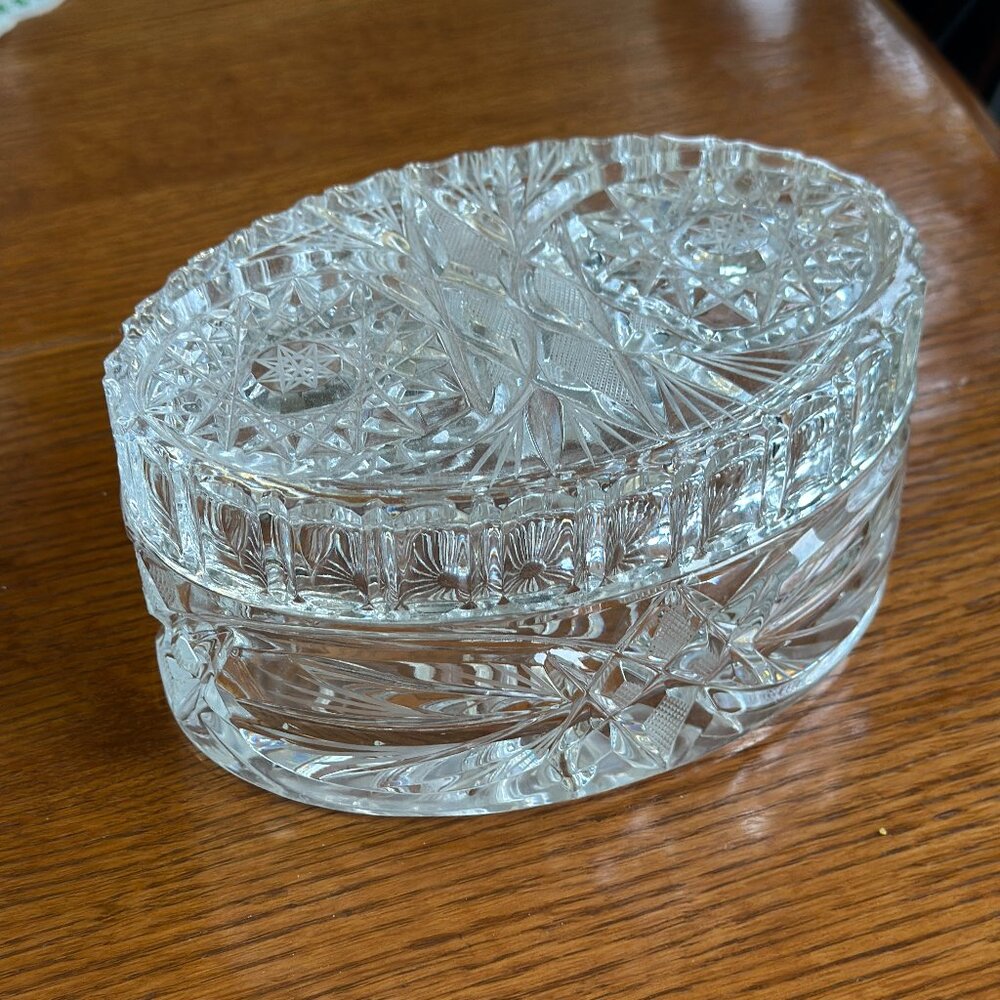 Vintage Czech crystal oval box